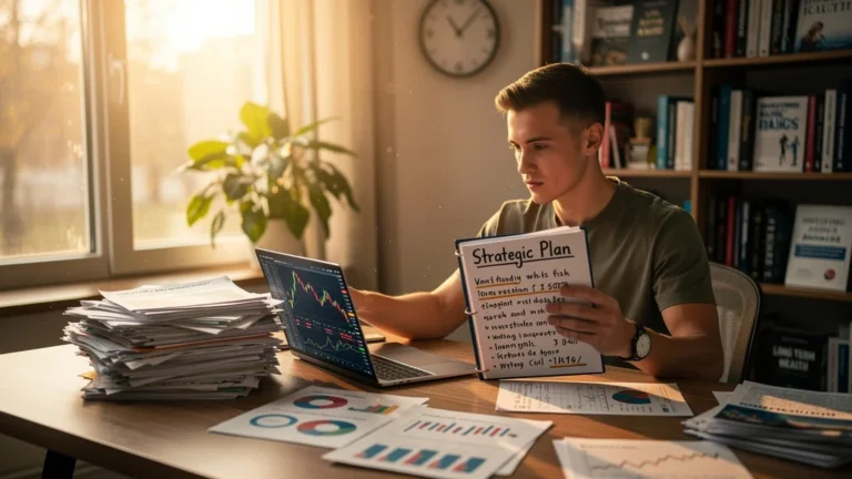 Jeune professionnel adoptant une vraie stratégie d'investissement après avoir arrêté d'empiler des placements
