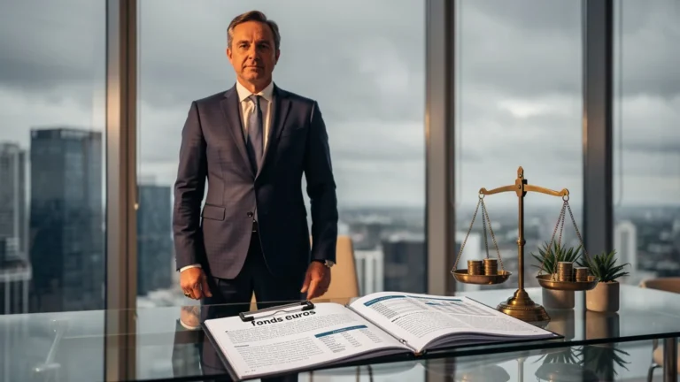 Homme confiant devant un dossier fonds euros, illustrant la solidité de l'assurance-vie monosupport